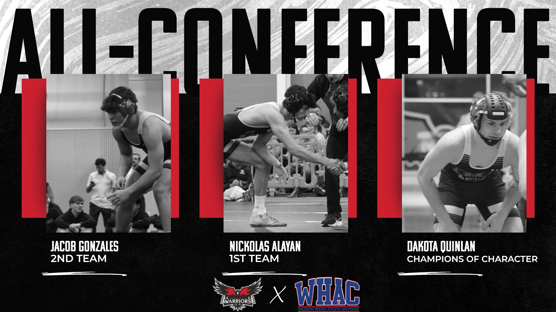 Trio of Warriors earn Men's Wrestling WHAC Postseason Awards