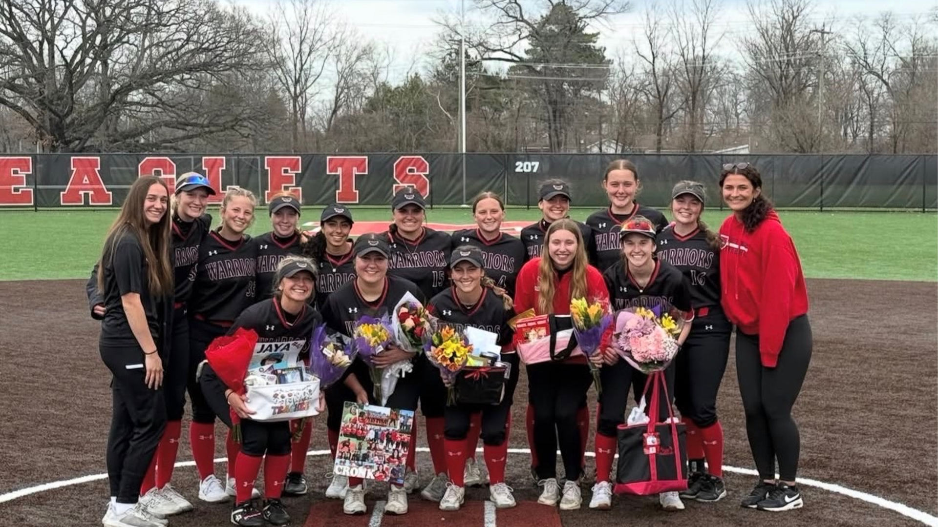 Softball falls to UMD on Senior Day, Game 2 suspended in second inning